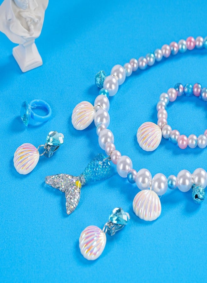 Botrinal 2PCS Mermaid Necklace Bracelet Set Mermaid Jewelry Kit Included Shell Necklace Bracelet Ring Earrings Accessories Dress Up for Mermaid Party - Image 2
